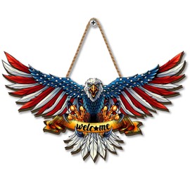 Yarcooly 4th of July Door Sign Fourth of July Front Wooden Wreath Usa Red White and Blue Patriotic Hanging Decor Memorial Day Independence Day Decorations for Home Party