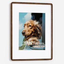 Axeman 16x20 Solid Walnut Wood Picture Frames Matted to 11x14 with Tempered Glass for Wall Hanging, Vertical or Horizontal Display, Vintage Wooden Photo Frame with Rounded Corners for Home Decor