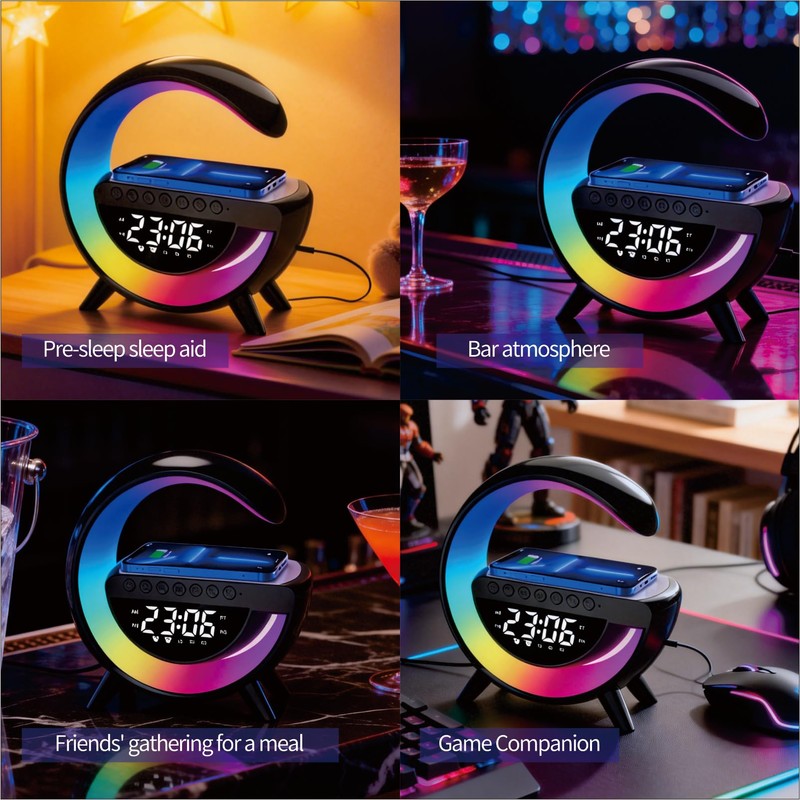 ZFMF Smart Wireless Charging Table Lamp, Multifunctional Bluetooth Speaker &