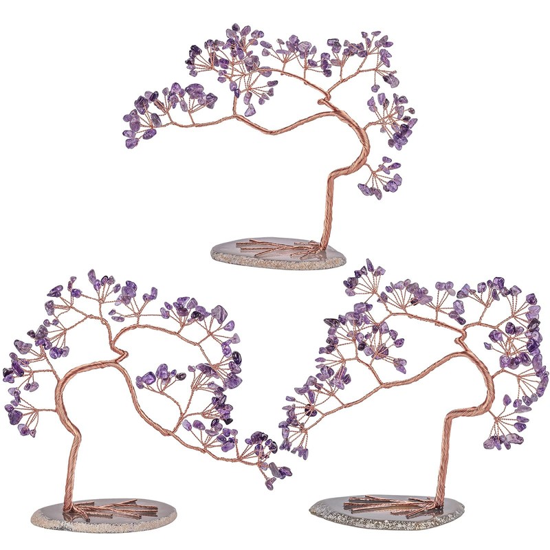 SUNYIK Healing Amethyst Money Tree with Natural Agate Slice Base,