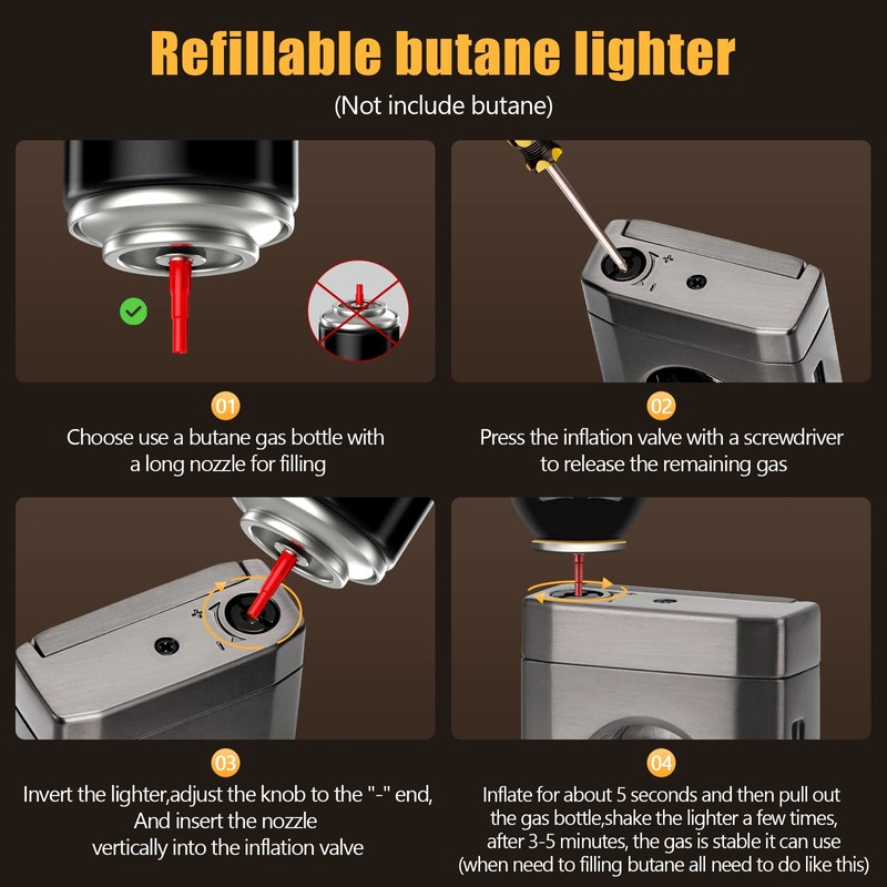 SEMKONT Triple Jet Flame Cigar Lighter with Cutter, Windproof Butane