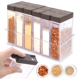 Fahibin Set of 6 Transparent Spice Jars with Tray, Plastic Spice Box, Plastic Camping Spice Box for Sugar, Salt, Pepper and Other Spices