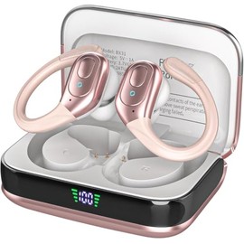 sajawass Wireless Earbuds Bluetooth 5.4 Headphones, IPX7 Waterproof Earbuds, Over-Ear Headphones, Noise Cancelling Earbuds 75 Hours Playtime, LED Power Display for Sports/Workout - Rose Gold