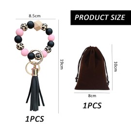 DUINIU 1 Wrist Keychain and 1 Velvet Bag, Bohemian Style Bead Bracelet with Tassel Keychain, Women's Car Keychain, Suitable for Daily Use, Work.