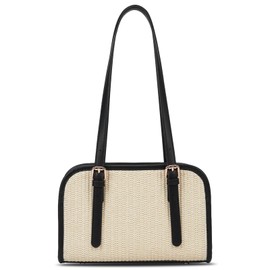 HiTotes Straw Bag Y2K Shoulder Purse for Women Leather Straw Tote Handbag Weave Handmade Swing Bag