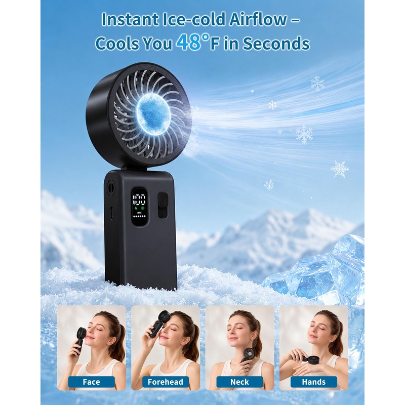 NORHOM Portable Handheld Fan with Ice Cooling, 100 Speed Rechargeable