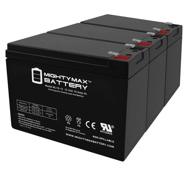 Mighty Max Battery ML10-12 - 12V 10AH Battery Replaces REC10-12 ES10-12S PSH-12100F2 UB12100-S - 3 Pack
