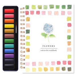 Omnikryp 16 Blatt Aquarell Malbuch, Malbuch mit Wasserfarben für Kinder, Aquarellfarben Set mit Praktischen Vorlagen Pinsel 12 Aquarellfarben, Watercolor für Lange Autofahrten Urlaub Must Haves