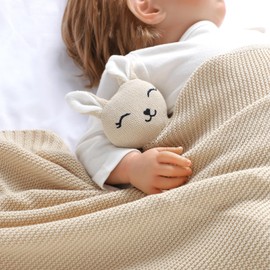 LAWKUL Baby Security Blanket Bunny Lovey Blanket Cozy Swaddle Soft Comforter for Newborn Boy Girl Pram & Cot Beige 100x80cm