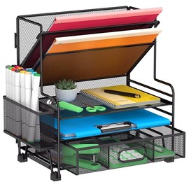 Organizador de escritorio de 5 niveles con cajón y soportes para bolígrafos, organizador de archivos de escritorio, bandeja de cartas, organizador de 