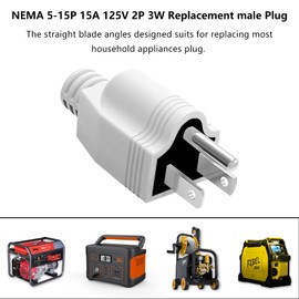 2Pcs NEMA 5-15p Replacement Plug 3 Prong, Male Plug end Replacement 3 Prong, Straight Blade Connector for Grounding 3-Pin 15A 125V (White)