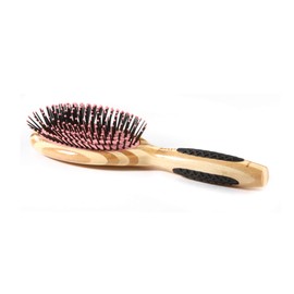 Bass Brushes | Style & Detangle Hair Brush | Professional Grade Nylon Pin | Pure Bamboo Handle | Large Oval | Striped Finish | Pretty Pink Cushion | Model 22 - SB - PYP