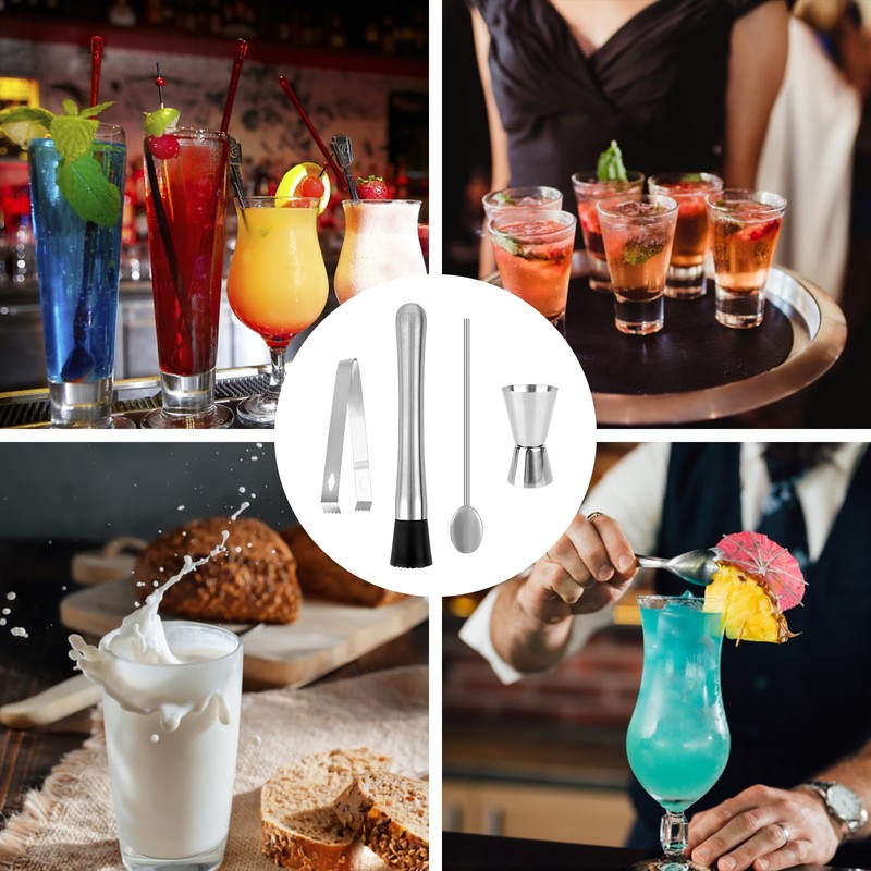 RUCUDIM Stainless Steel Cocktail Muddler with Cocktail Spoon, Bartender Set,