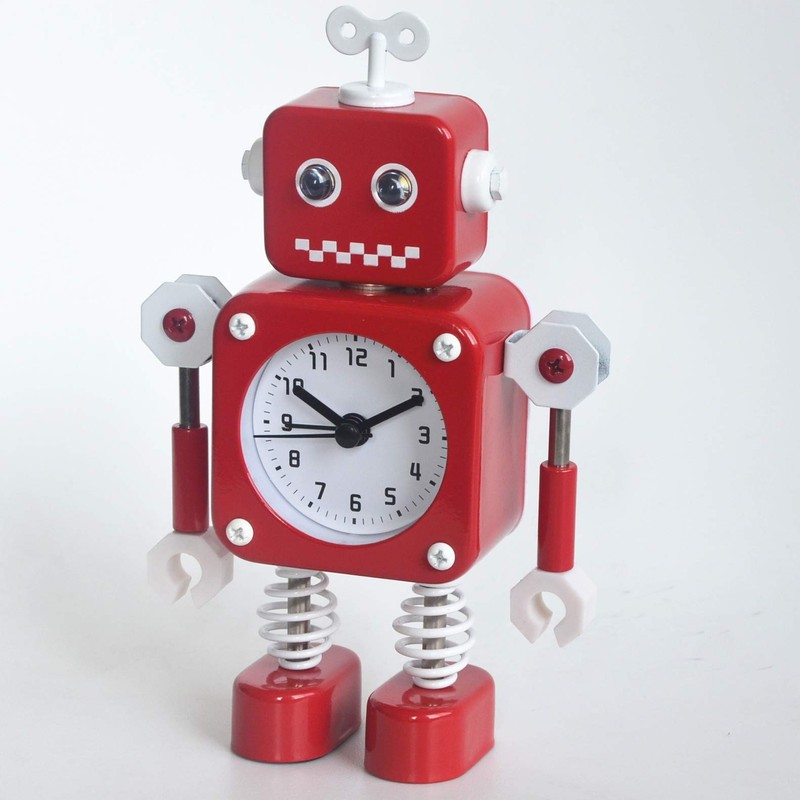 Diskary Robot Alarm Clock,Stainless Metal Non-Ticking Wake-up Clock with Flashing