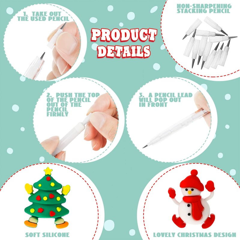 BBTO Christmas Pencils for Kids Gifts Multi Point Stackable Push