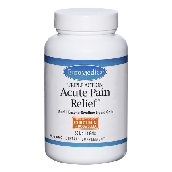 EuroMedica Triple Action Acute Pain Relief - 60 Liquid Gels - with Curcumin & Boswellia - Non-GMO - 30 Servings