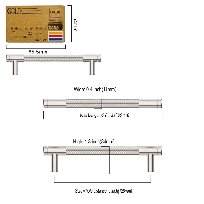 Amerdeco 10 Pack Brushed Satin Nickel Knurled Cabinet Pulls 128mm