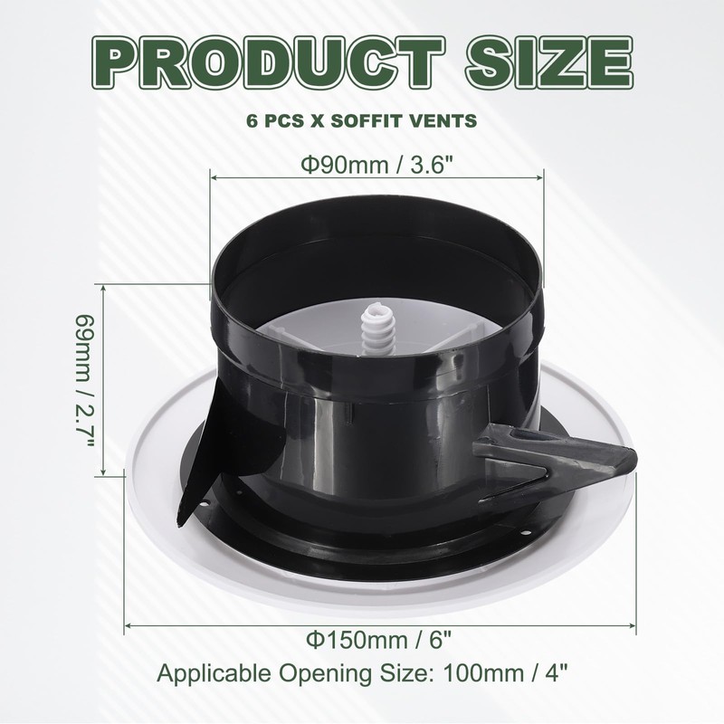 PATIKIL 4 Inch Round Air Vent Cover, 6Pcs ABS Adjustable