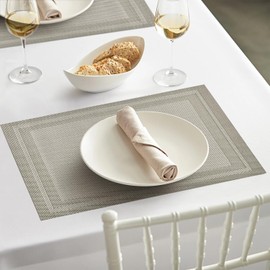 Artoid Mode Champagne Vinyl Heat Resistant PVC Set of 6 Placemats, Wipeable Washable Non-Slip Place Mats For Home Holiday Party Dining Table