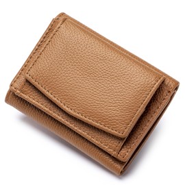 SCHLATUM Small Trifold Wallet for Women Genuine Leathe Tiny Wallet with Snap Coin Pouch 7 Card Solts, Brown