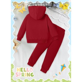 Toddler Baby Girl Clothes - Happy Heart Print Kids Sweatshirt Sweatpants Hooded Outfit 2Pcs Set(Red,110,12731b)