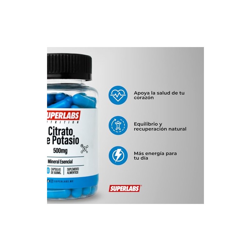 Superlabs Nutrition Citrato de Potasio 500 mg 100 Cápsulas |