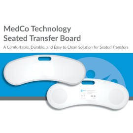 MedCo Technology Premium Seated Transfer Board, Friction-Reducing High Density Plastic, Soft Edges, Anti-Slip Pads, Curved with Transport Handle. Perfect for Bed, Wheelchair, Toileting, and More