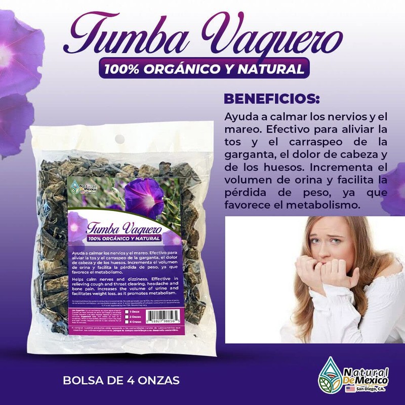 Tumba Vaquero roots nervios alterados insomnio estres ansiedad 4 onzas-113gramos