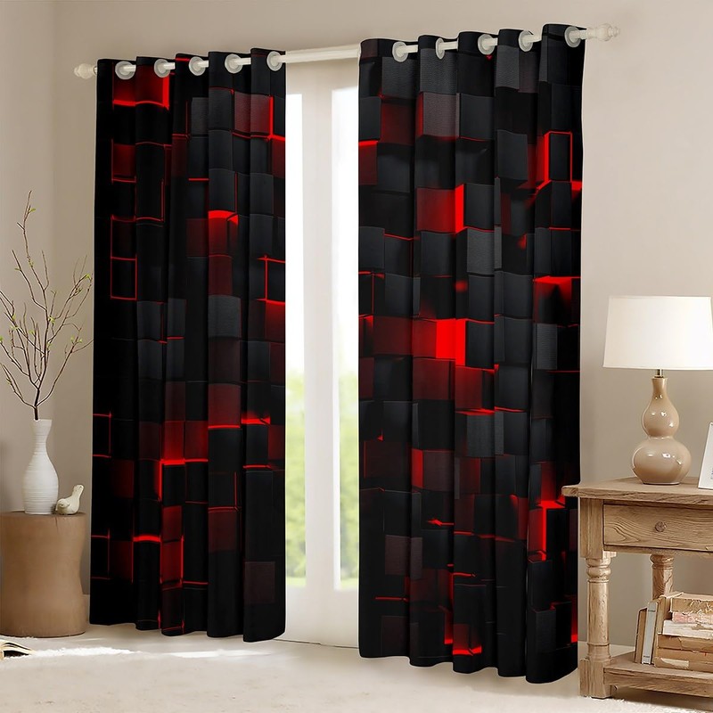 Red And Black Blackout Curtains for Boys Bedroom 66x72 Neon