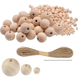 Pack of 120 Wooden Beads with Hole 3 Sizes (20 mm, 15 mm, 10 mm) Round Wooden Beads Natural Untreated Beads Wooden Ball for Crafts for DIY Jewellery Bracelet Painted Decoration