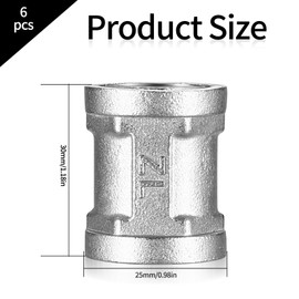 Double Nipple 1/2 Inch, Stainless Steel Sleeve 1/2 Inch Female Thread, 1/2 Inch x 1/2 Inch Internal Thread Stainless Steel Connector Adapter, Double Sleeve Connection Nipple for Pipe Connection Pack