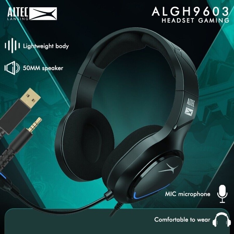 Altec Lansing ALGH9603/led wired gaming headset, (BLACK w/LED), NEW