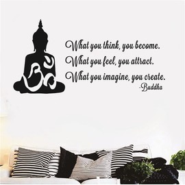 22x45inch Size Home Decor Buddha Quotes Wall Sticker Yoga Studio Zen Buddhism Wall Decal What You think You become,What You feel You arrtract,What You imagine You create Wall Mural TM-106 (BLACK)