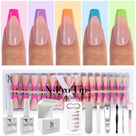 SXC Cosmetics X-Pro Tips French Tip Press On Nails - Vibrant Pastel Glow in the Dark Series Starter Kit Acrylic Soft Gel System Matte Finish Manicure:_GLOW120KIT-M Coffin