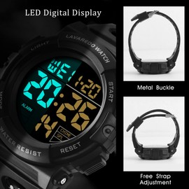 Mens Digital Watch, Mens Sports Military Watches Waterproof Outdoor Chronograph Multifunctional Watch with LED Back Light/Alarm/Date/Shockproof
