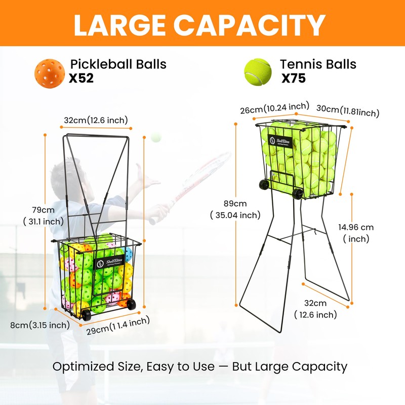 ShelfElites Tennis Ball Hopper, Portable Tennis Ball Holder with Handle