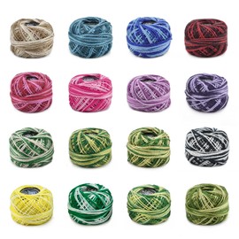 WANDIC 16 Pcs Assortment of Colors Crochet Thread Cotton Threads for Knitting, Projects and Applique, 8.7 Yards/Threads Balls