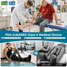 TGS Cordless Leg Massager for Circulation and Pain Relief FSA Air Compression Boots with Rechargeable Battery Portable Full-Leg Massage for Circulation Recovery System 4 Intensities (Single Unit)