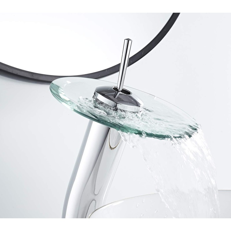 Bathroom Vessel Faucet Chrome Waterfall Glass Spout Single Handle One