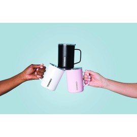 Corkcicle Taza de café con triple aislamiento con tapa, vaso de camping de acero inoxidable con asa, caliente durante más de 3 horas, última intervensión de BPA, azul polvo brillante, 16 onzas