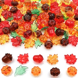 Zalaxt 125 Pieces Fall Vase Filler for Thanksgiving Day Decor, Acrylic Pumpkin Table Scatter, Mini Fall Leaves Acorns Pumpkins Maple Leaves Gems Autumn Decor 1LB