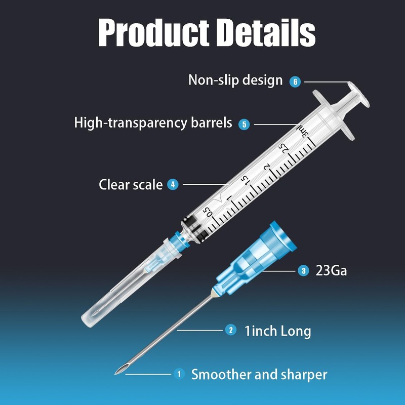 100Pack 3ml/cc with 23 G Safety Luer-Slip Individually Wrapped