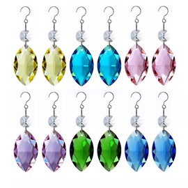 GOLDENHAITAI 12pcs Glass Crystal Chandelier Prisms, Rainbow Hanging Crystals Suncatcher for Windows, Home Decoration Horse Eye Colorful