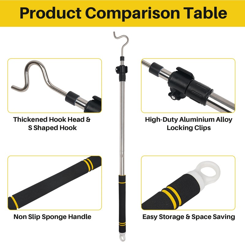 Frebuta Clothes Hook Pole Heavy Duty, 36" to 65" Long