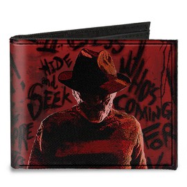 Buckle-Down Men's Canvas Bi-fold Wallet - Freddy Pose2 + Hand Scratching/quote Accessory, Multi, One Size