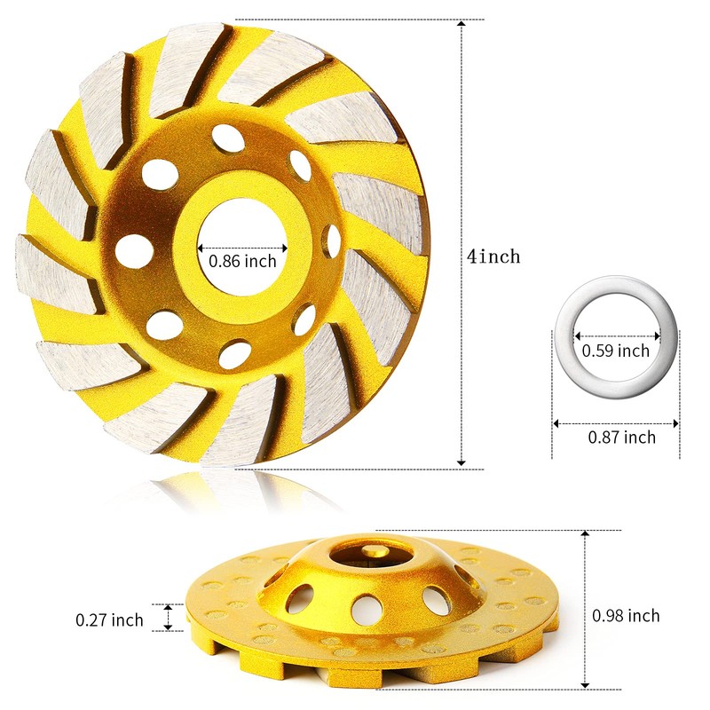 HRLORKC 4 Inch Concrete Turbo Diamond Grinding Cup Wheel 12