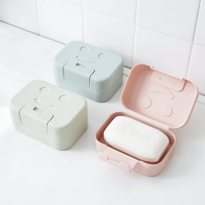 Walquicks 4 Pcs Travel Plastic Soap Box, Smiling Face Holder