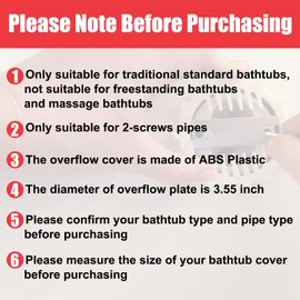 Fibetter Bathtub Overflow Cover 2-Screws on, 3.55" ABS Plastic Tub Overflow Plate with Hair Catcher, 2-Hole Tub Overflow Drain Faceplate Replacement Overflow Cap for Alcove Bathtub (Matte Black)