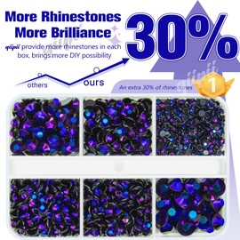 qiipii Black Violet AB Resin Rhinestones for Bedazzling Crafting 2mm 3mm 4mm 5mm 6mm Flatback Jelly Stones Diamonds Gems Charms for Nails Face Eyes Makeup Tumblers Bottles Crafts Clothes Shoes Phones