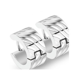 Bungsa Stainless Steel Zebra Hoop Earrings with Zebra Stripes Wavy Shape 1 Pair Silver for Women (Stud Earrings Hoop Earrings Hoop Earrings Ear Clips Women Men Fashion), Stainless Steel, No Gemstone